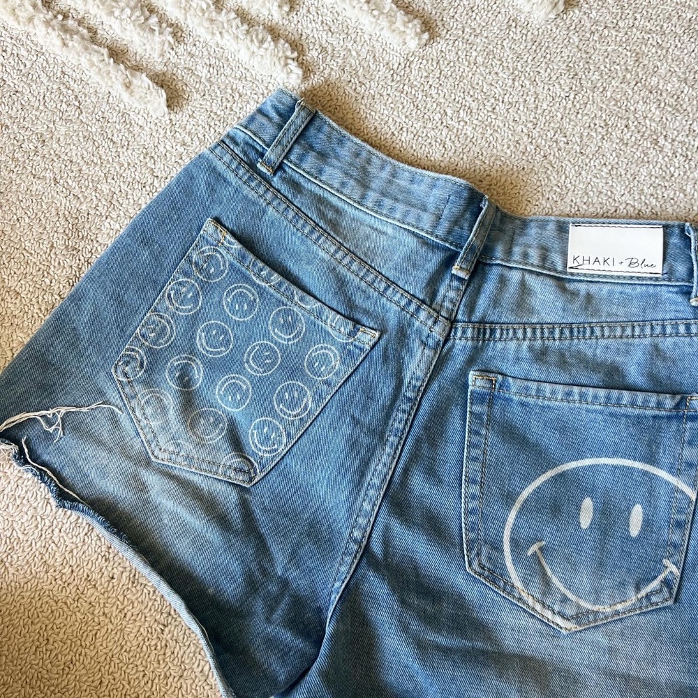 Denim high waisted smiley face shorts